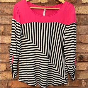 Collection B Vibrant Pink and Black Striped Long Sleeve Tee